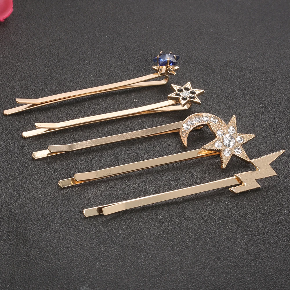 Заколка для волос в стиле бохо с прозрачными кристаллами и синими звездами