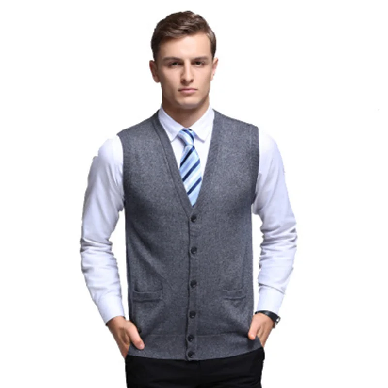 

Men's Fashionable Sweaters Korean Style Autumn V-Neck Sweater Vest Male Casual Knitted Cardigan Single Breasted Sleeveless Vest