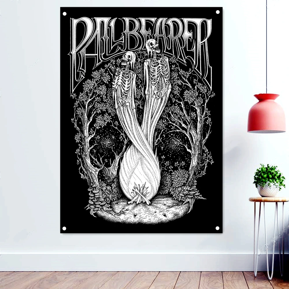 

Pallbearer Band Logo Posters Banners Wall Painting Black/White Skull Flags Terrible Demon Halloween Poster Tapestry Home Decor