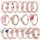 Модное женское кольцо из серебра с фианитом, оригинальное розовое кольцо в форме сердца, ювелирное украшение для годовщины, кольцо со сверкающим цирконием, подарок