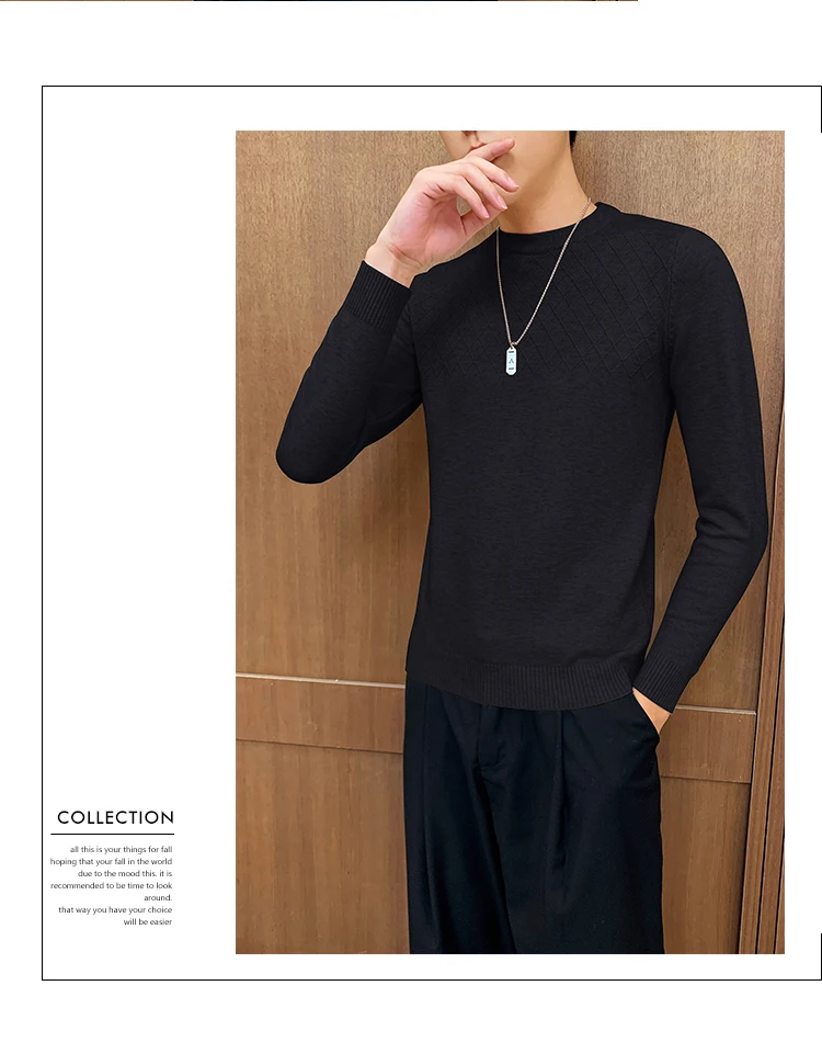 Delicate and Soft New Products Mens Solid Color Base Sweater 2020 Autumn and Winter Round Neck Sweater