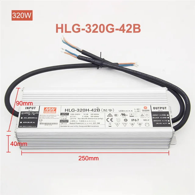 HLG-320H-42B Meanwell Dimmable 185 Вт 240 Вт 320 Вт Светодиодный драйвер HLG-185H-42B HLG-240H-36B, HLG-320H-42B LPC-60-1400, APV-12-12 Выход светодиодный Мощность адаптер - Цвет: HLG-320H-42B
