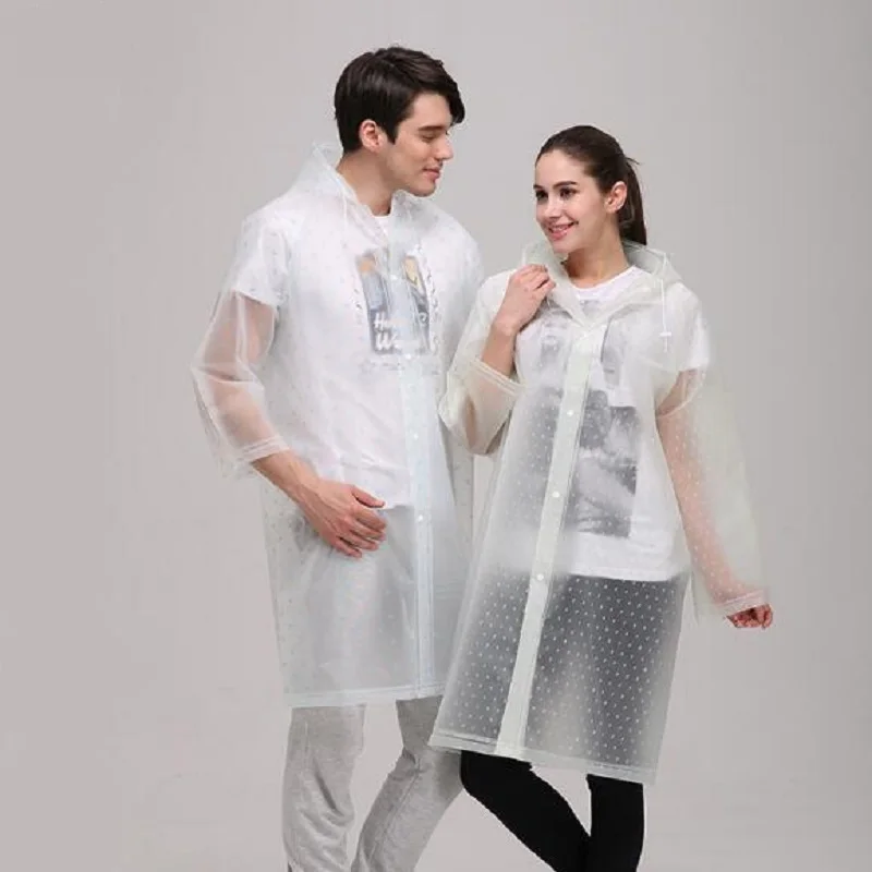 Женский длинный прозрачный дождевик водонепроницаемый с капюшоном из ЭВА