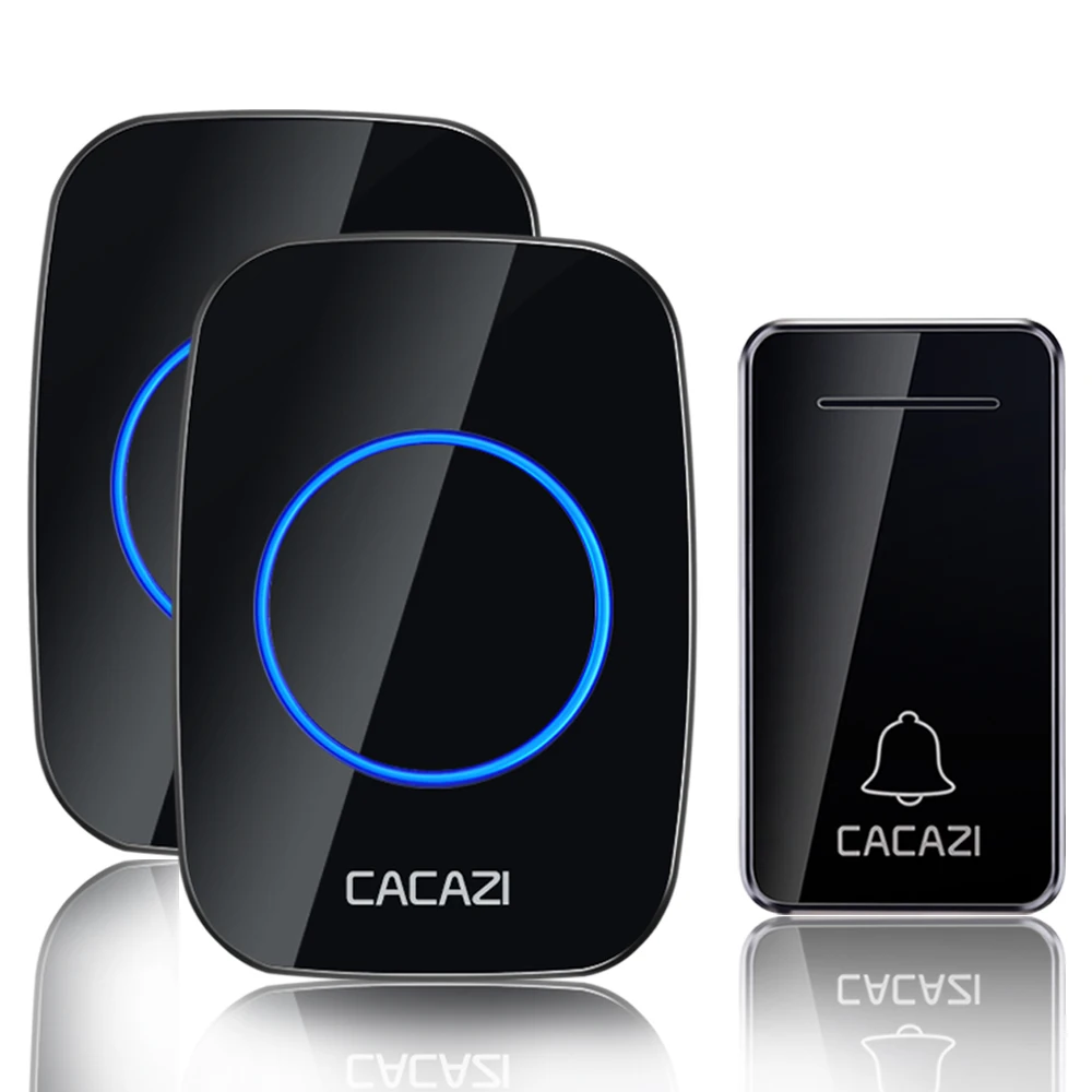 1 button 2 receiver CACAZI автономный беспроводной дверной звонок Водонепроницаемый без батареи США ЕС Великобритания AU штекер вызова дверной звонок 1 2 кнопки 1 2 приемника - Цвет: 1 button 2 receiver