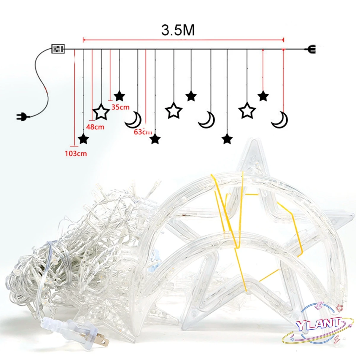 

NEW EU Plug/Battery Moon Star LED Fairy String Light Garland Mubarak Ramadan Decor Child Room Outdoor Christmas Lighting Wedding