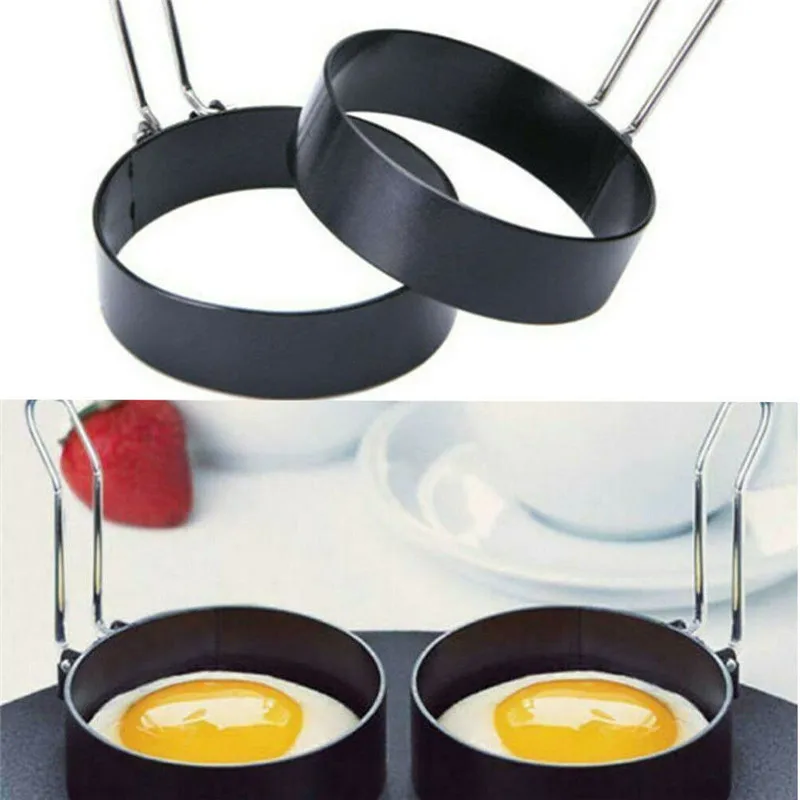 

Metal Egg Frying Rings Stainless Steel Omelette Model Pancake Rings Perfect Circle Round Fried/Poach Mould with Handle Non Stick