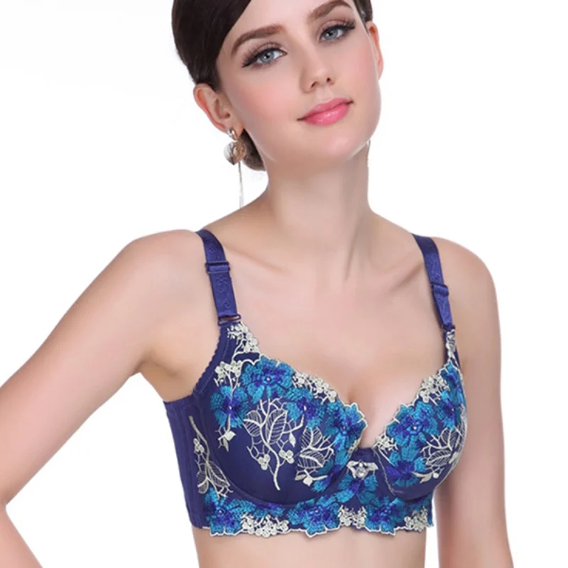 

Sexy Women Push Up Underwire Side Support Embroidered Floral Lace Bra Underwear