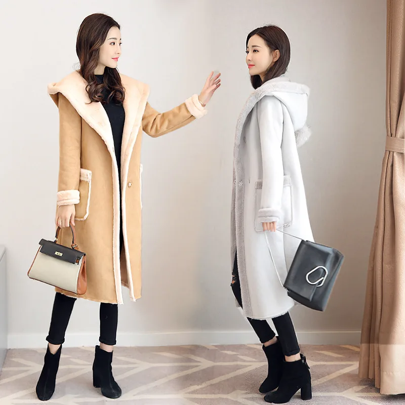 

Lamb Wool Coat Female 2021 New Korean Mid-length Loose and Thin Cotton Coat Hooded Deerskin Plus Size Winter Coat