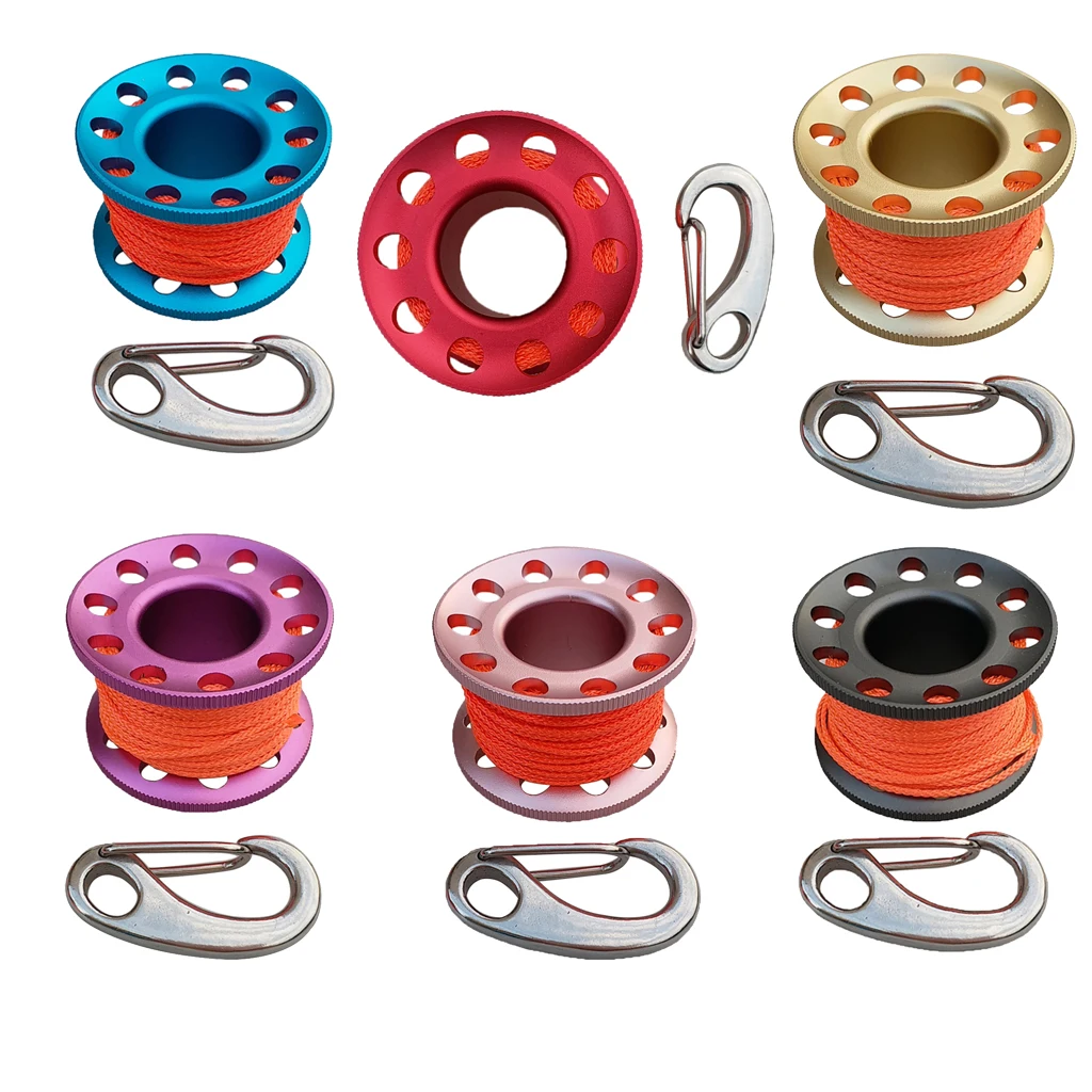 Finger Reel Wreck Scuba Tech Diving Spool 10m/98ft Line Rope with Stainless Clip Scuba Dive Line Rope Guide