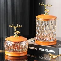 golden deer crystal glass candy jar with lid candle bottle desktop jewelry jar ashtray fruit plate glass container home decor