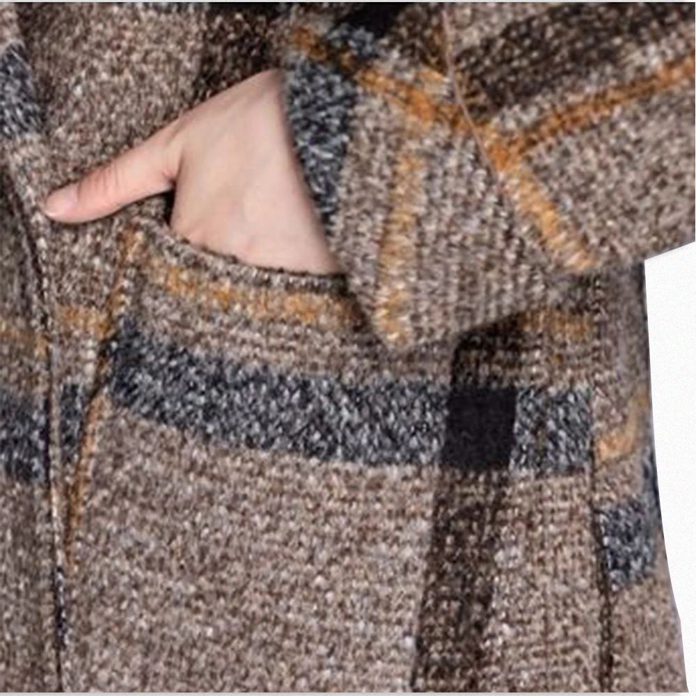 

Fashion 2020 Autumn Winter Woolen Coat Women Plaid Coats Outwear Korean Style Female Woolen Overcoat mid-length single-breasted