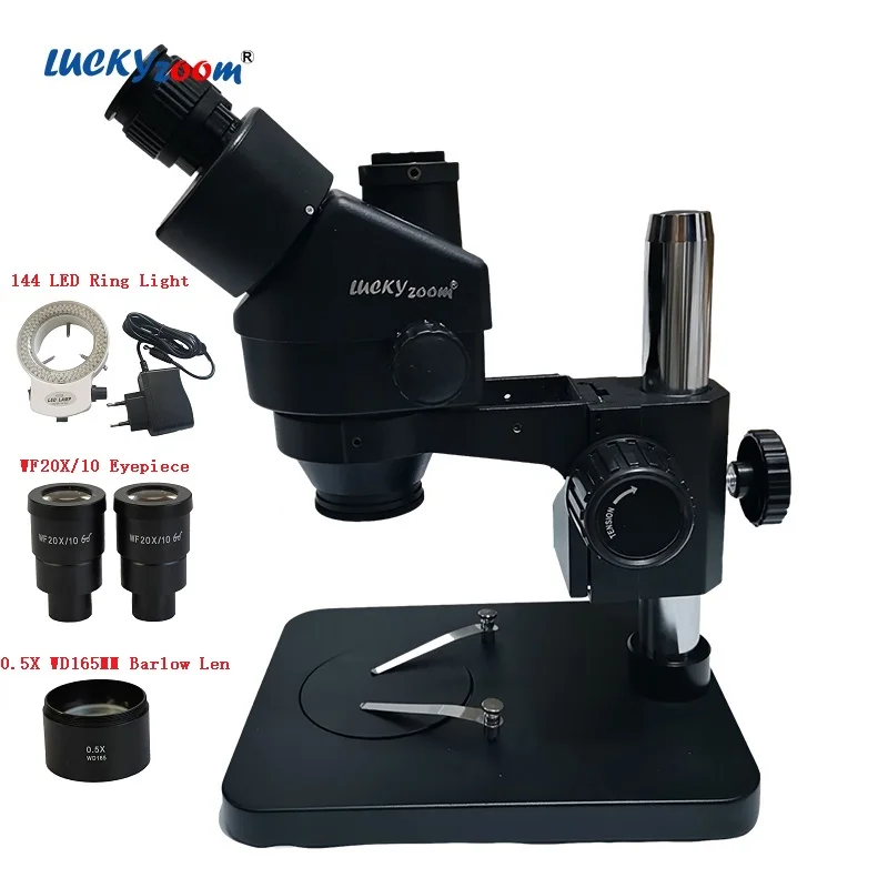 

3.5X-90X Simul Focal Trinocular Microscope Black Eyepiece Camera Observation 144 LED Ring Light Professional Stereo Microscopio