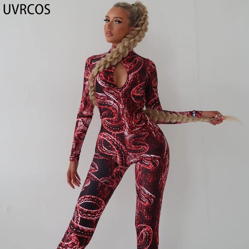 

UVRCOS Sexy Outfits For Woman Autumn Long Bodysuit Hot Streetwear Cyber Y2k Swirl Tie Dye Print Open Back Romper Womens Jumpsuit