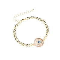 trendy 5mm cuban chain insert zircon round blue evil eye bracelet copper gold plated hip hop bnagle for men women jewelry gift