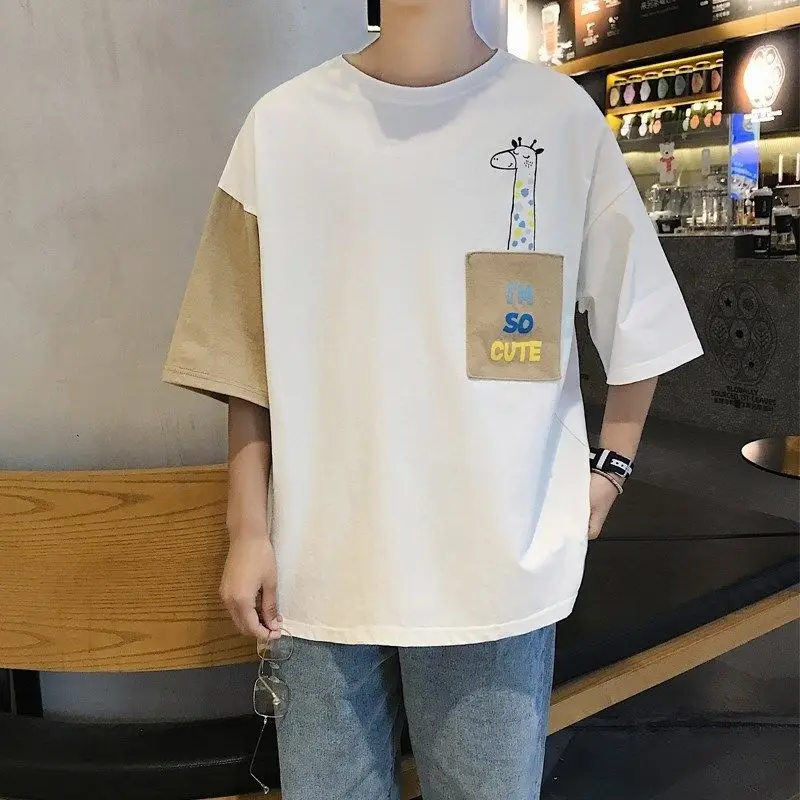 Футболка мужская оверсайз с карманами модная Милая хлопковая рубашка коротким