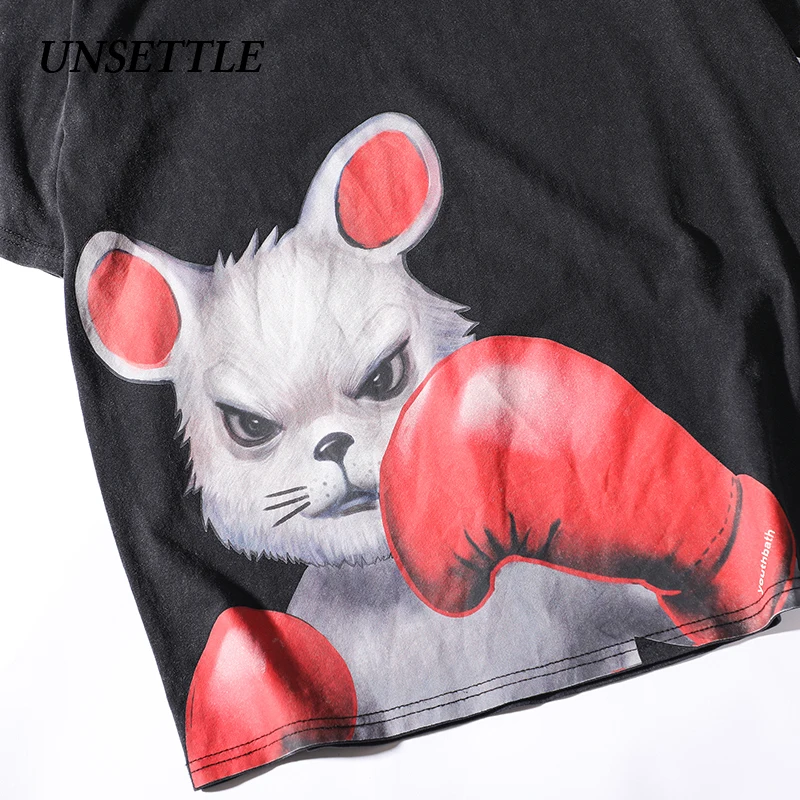 UNSETTLE 2020SS Harajuku футболки лето мужчины/женщины хип-хоп Забавный принт бокс Кролик