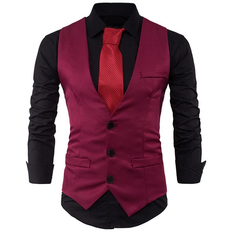 wine red3 Мужской двубортный костюм жилеты Нежные мужские повседневные деловые жилеты без рукавов винтажные официальные блейзеры жилет для свадебной вечеринки - Цвет: wine red3