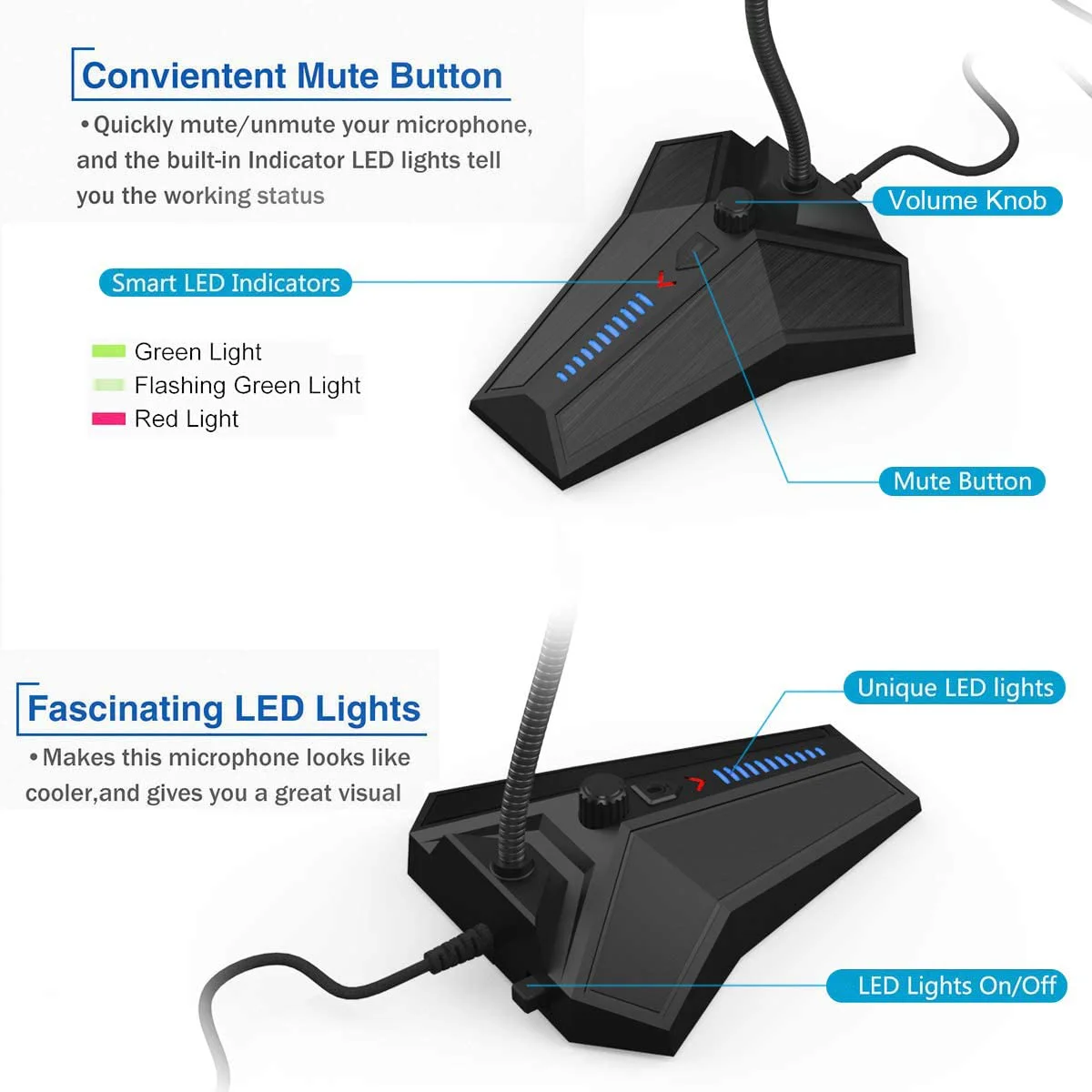 Настольный микрофон Fivetk USB кнопка отключения звука светодиодный светодиодным