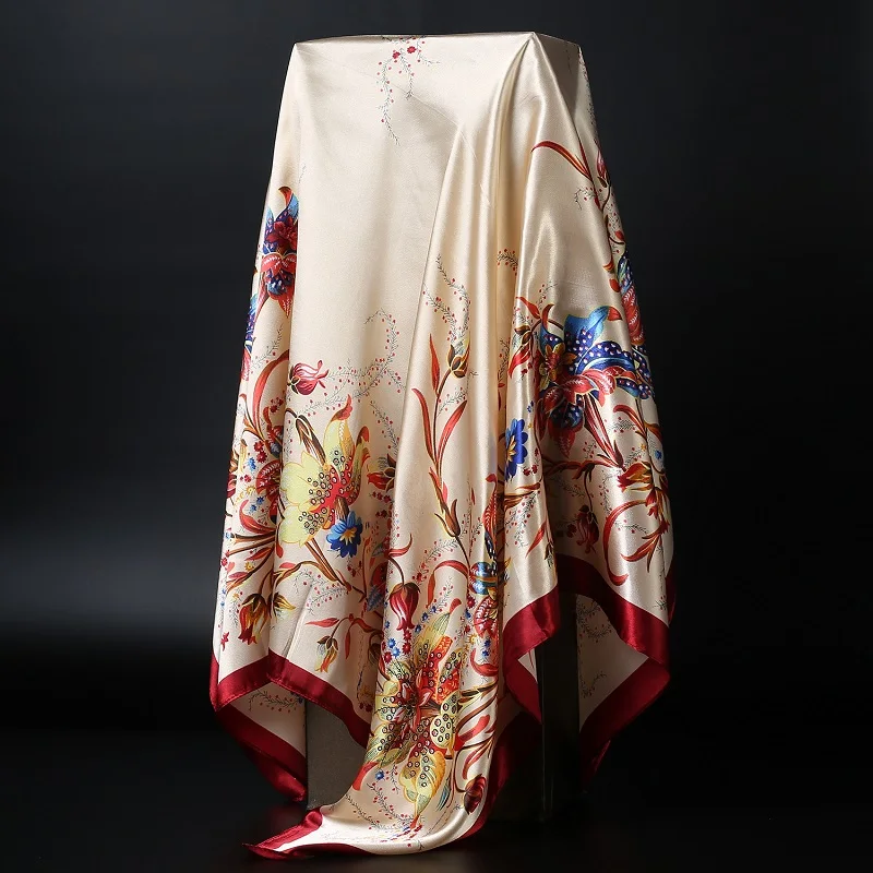 Модные шарфы с принтом для женщин, Шелковый атласный платок, платок на голову для женщин, 90*90 см, квадратные шали и палантины, хиджаб, шарфы для женщин - Цвет: 2226