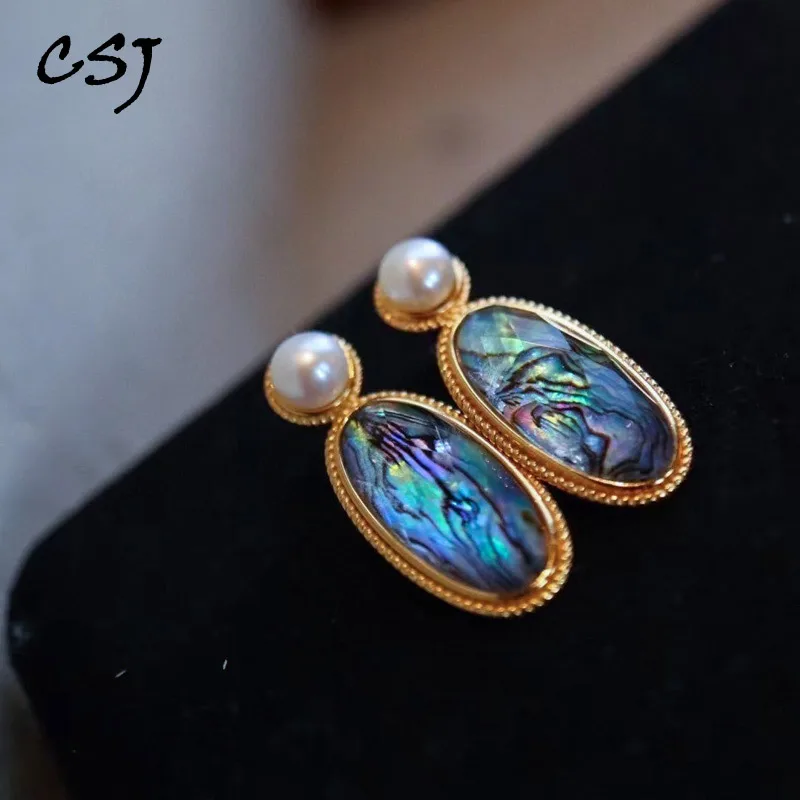 

CSJ Elegant Abalone Shell Earring 925 Sterling Silver Pink Shell Fine Jewelry for Women Lady Wedding Party