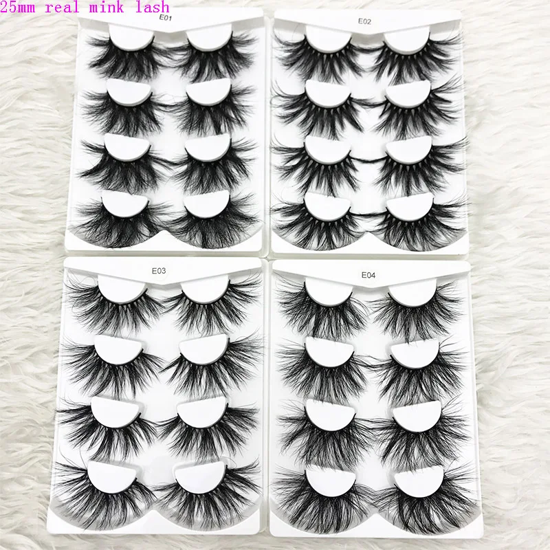 

MIKIWI 4 Pairs 25mm 3D REAL MINK lashes extra length and fluffy 100% handmade real mink eyelash extention Makeup cross lashes