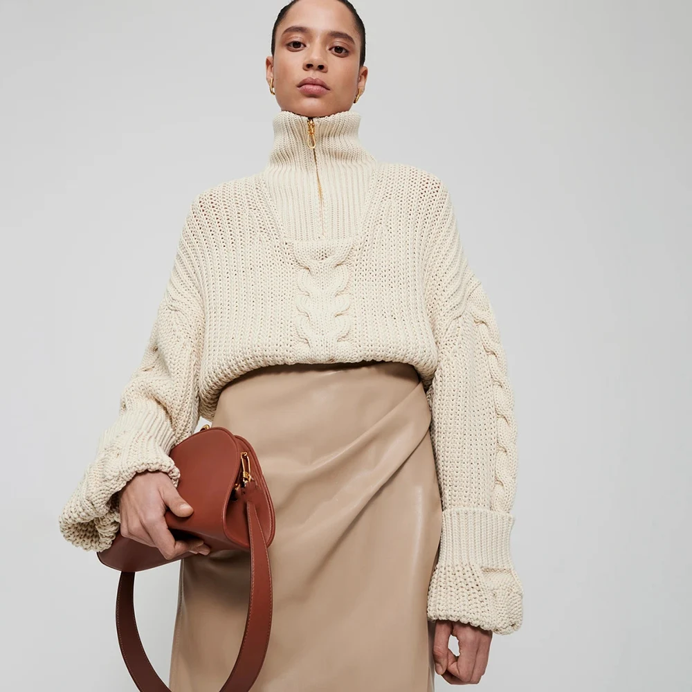 

2021 Autumn Winter New Womens Sweater Solid Color Turtleneck Long Sleeve Navel Exposed Fashion Casual Pullover Knitting Tops