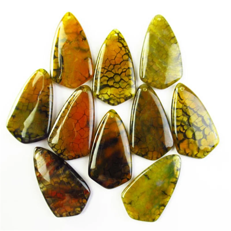 

10Pcs Yellow Black Dragon Veins Agates Inverted Triangle Pendant for Stone Jewelry Fashion SK60443