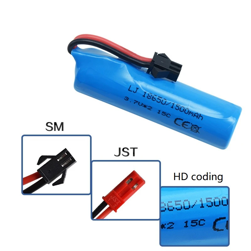 JST plug 3 7 V 1500mAh 18650 перезаряжаемая батарея для дистанционного управления