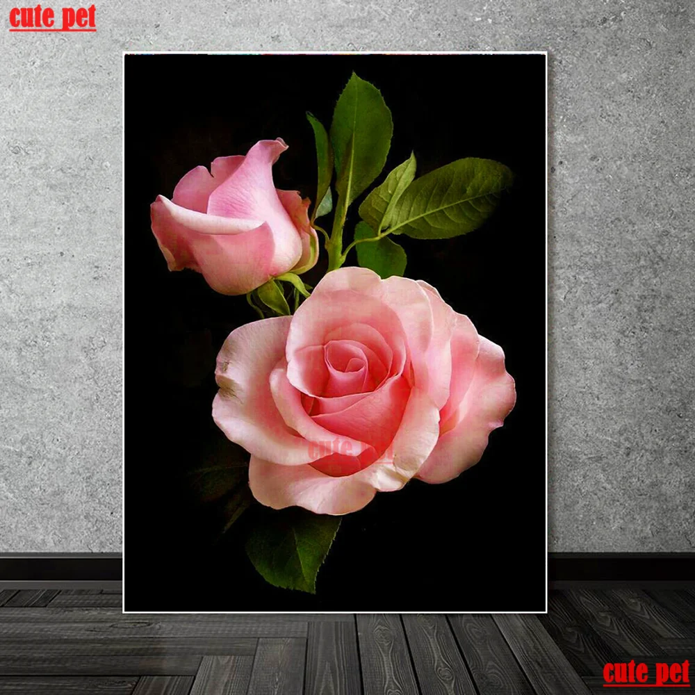 

cute pet DIY Diamond Painting Pink Rose diamond mosaic Full Square Round Drill Rhinestone 5D Cross Stitch Embroidery Home decor