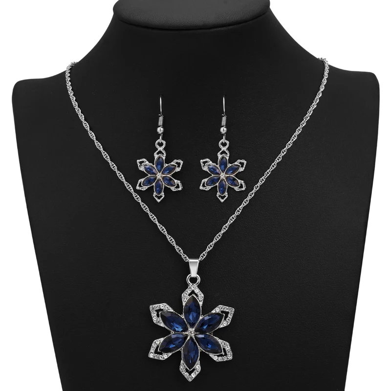 MINHIN темно-синий кристалл серебряный цвет набор украшений для женщин CZ Камень