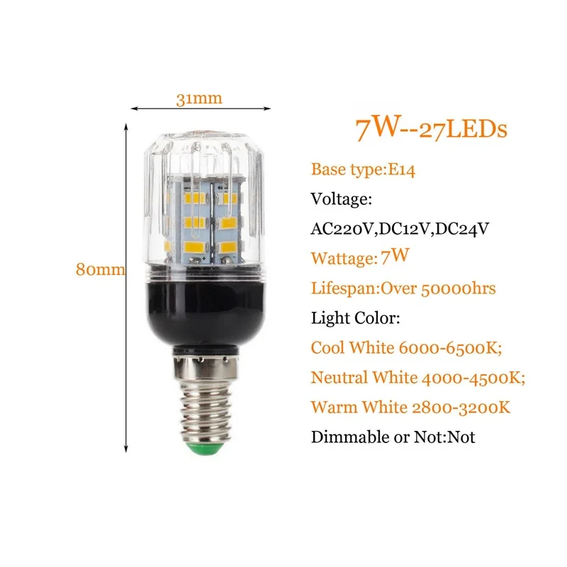 DC 12V 24V E12 E14 E27 E26 светодиодный лампочка в виде початка кукурузы светильник 27