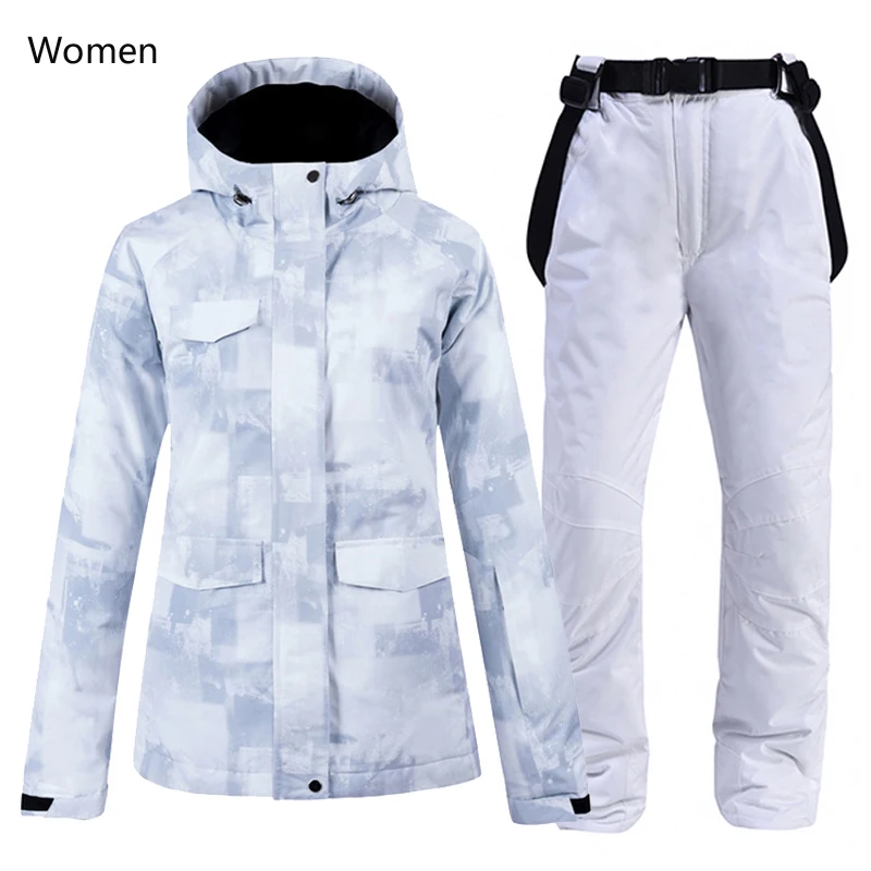 -30 Men's and Women's Snow Suit Sets Waterproof Windproof Skiing Snowboard Clothing Winter Costumes Jackets + Strap Pants Brand