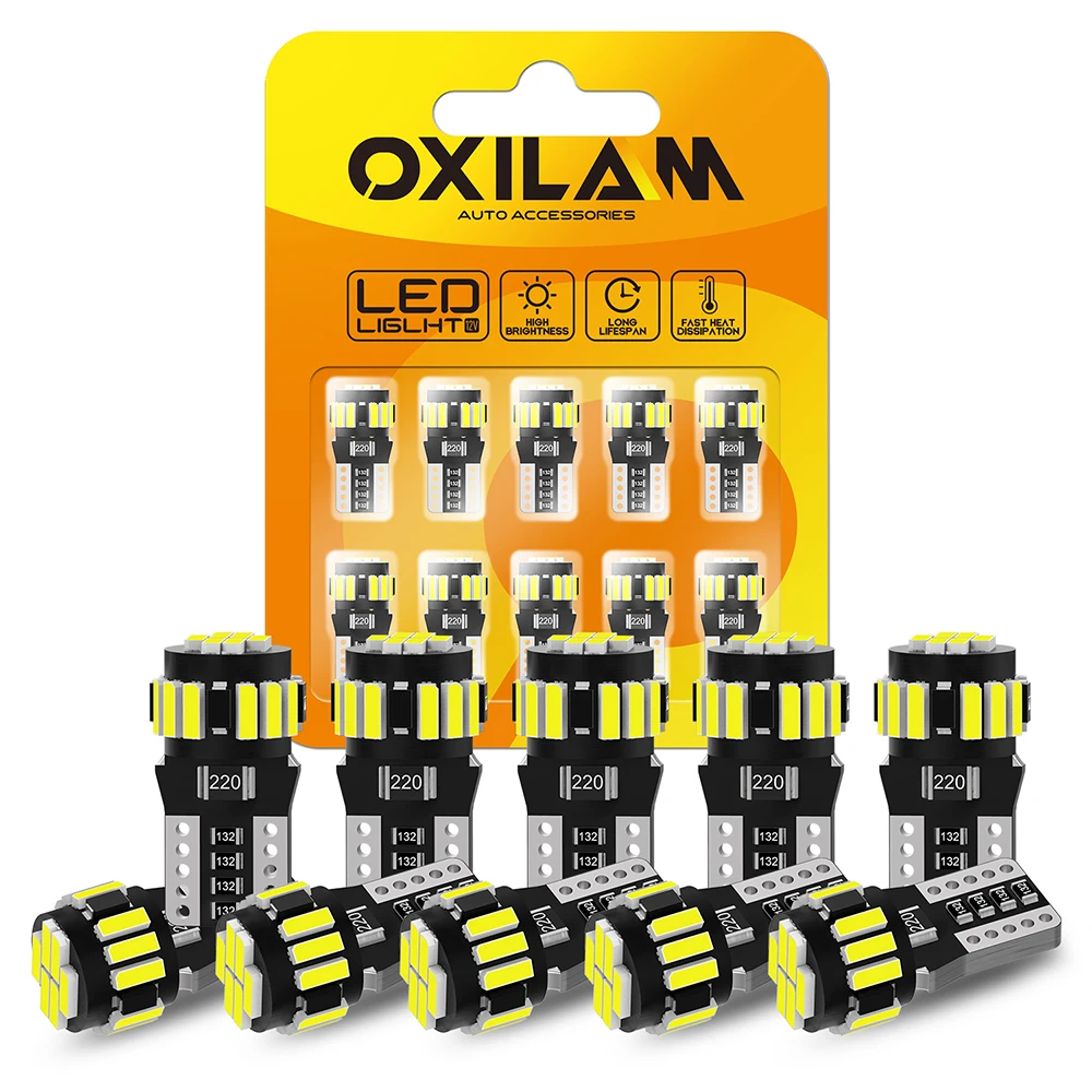 

OXILAM 10Pcs 2023 NEW Canbus T10 W5W LED Bulb 4014 SMD High Brighter 194 168 Lamp for Car Parking Light Interior Lighting 12V