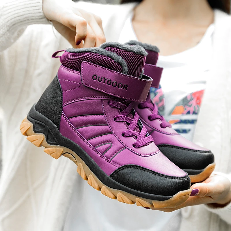 Женские походные ботинки зимние водонепроницаемые Нескользящие уличные с мехом