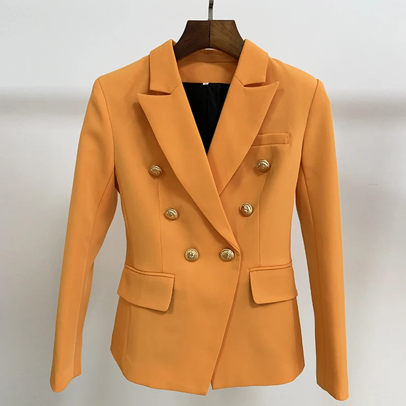 

HIGH STREET Newest 2021 Baroque Designer Blazer Women's Slim Fitting Lion Buttons Double Breasted Blazer Jacket Orange