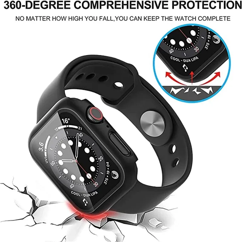 Стекло + чехол для Apple Watch Серия 7 S7 41 мм 45 iWatch полное покрытие бампер Защита экрана