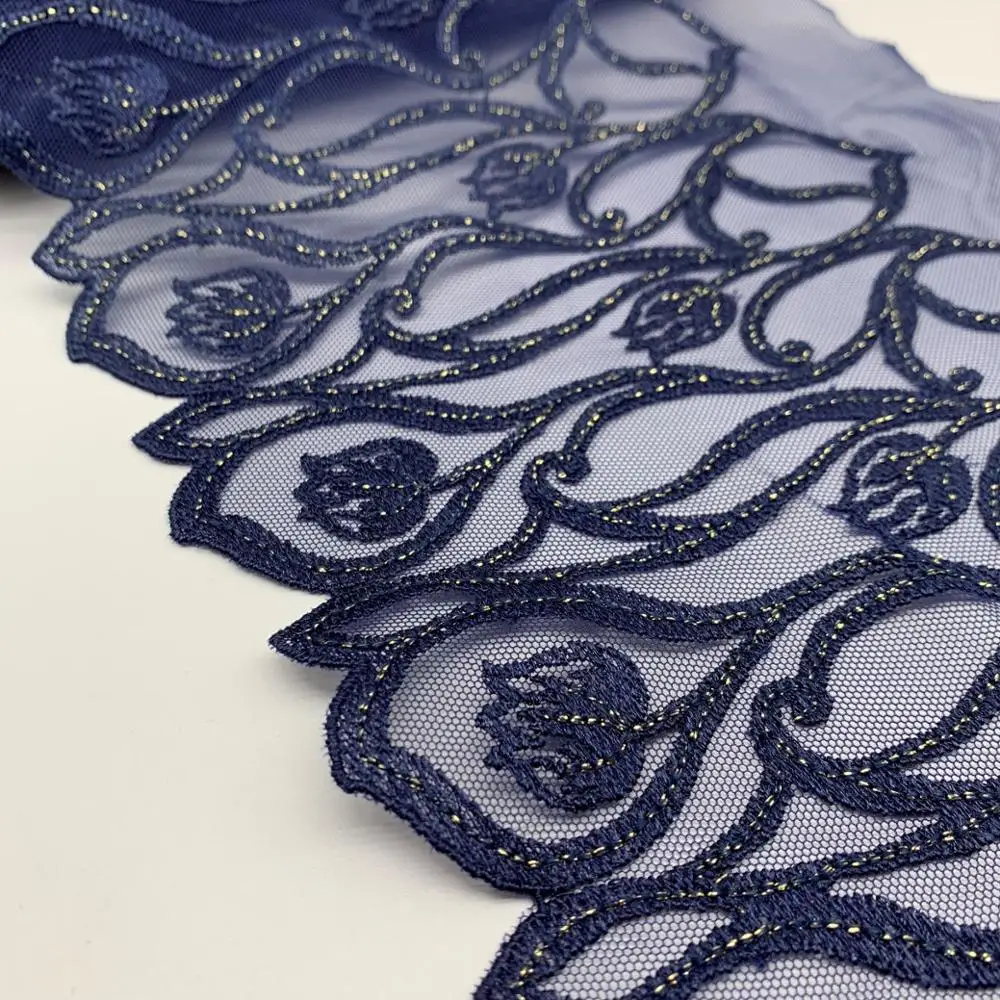 Ширина 18 5 см темно синяя Цветочная вышивка кружевная отделка сделай сам