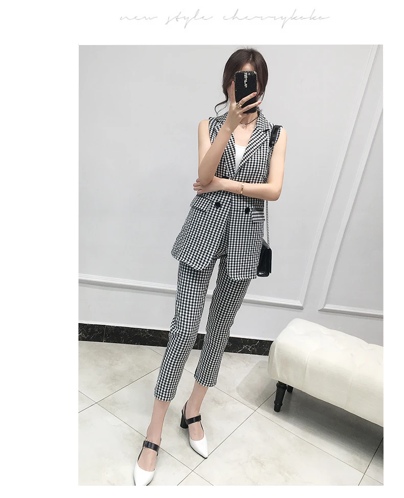 

Plaid suit suit women temperament tooling suit pants two-piece suit 2021 summer Korean fashion women's clothing