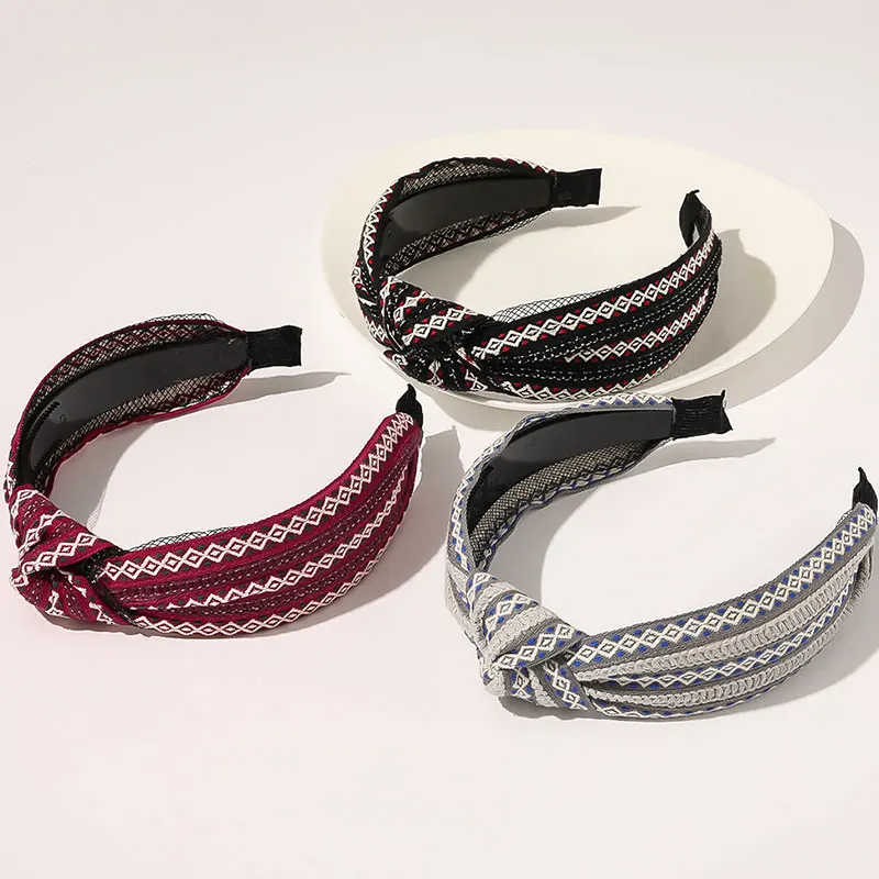 Кружевная повязка на голову с узелком винтажная принтом Женская широкая