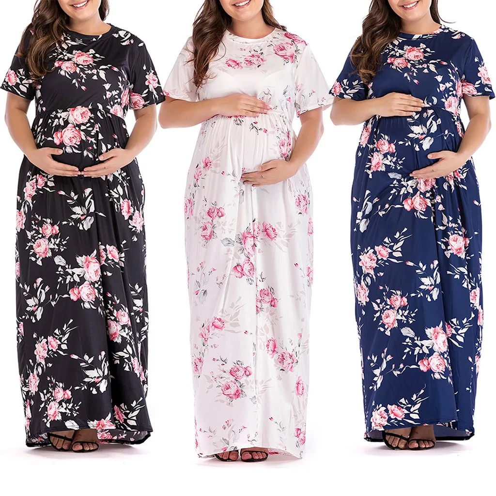 Женская одежда для беременных платье с коротким рукавом и цветочным принтом