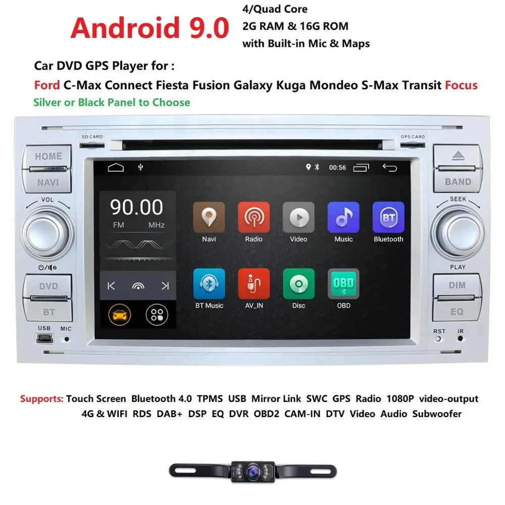 Чистый Android 9,0 автомобильный DVD gps Navi плеер стерео радио аудио 4G для Ford Focus 2 Mondeo S C Max Fiesta Galaxy подключение с камерой