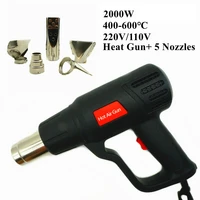 heat gun power 2000w with hot air gun 500%c2%b0c overload protection with 5 metal nozzle shrink wrappingtubing paint removal