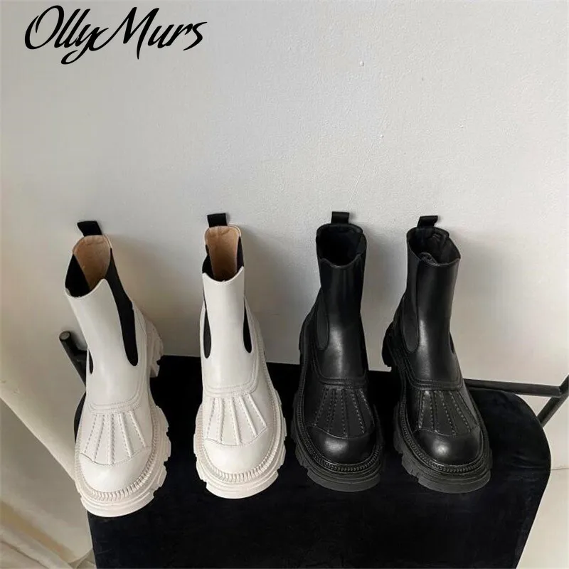 

Ollymurs Winter women high-heeled boots round toe thick-soled short boots fashion stitching decorative high-heeled boots