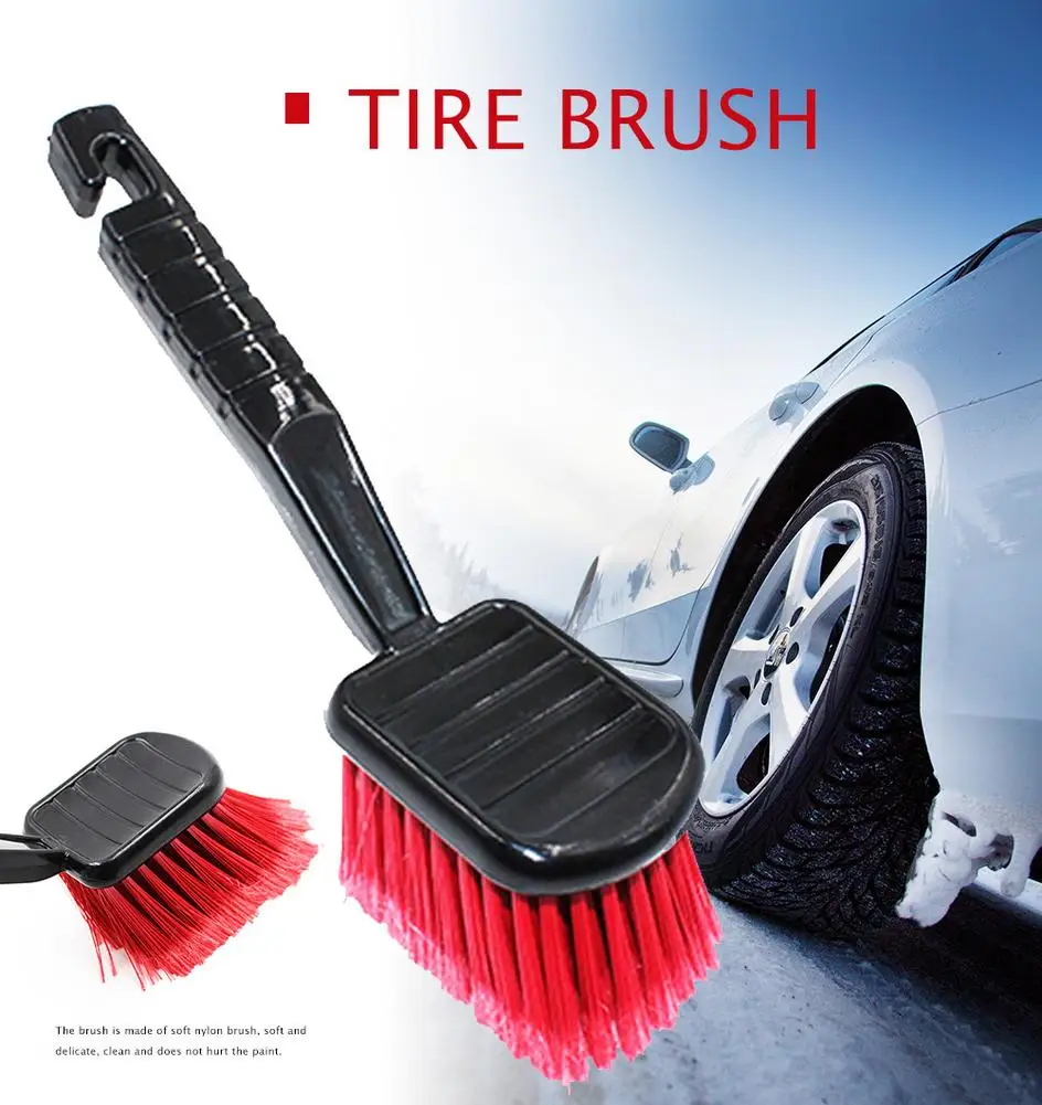 

Car Wash Wheel Brush Tire Cleaner With Red Bristle And Black Handle Washing Tools For Auto Detailing Motorcycle Car Cleaning
