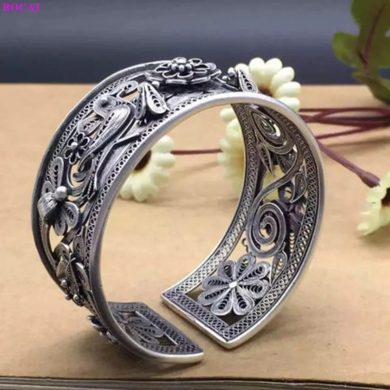 

Браслет из серебра S990 пробы с рельефным узором мандаринки, утки, пиона