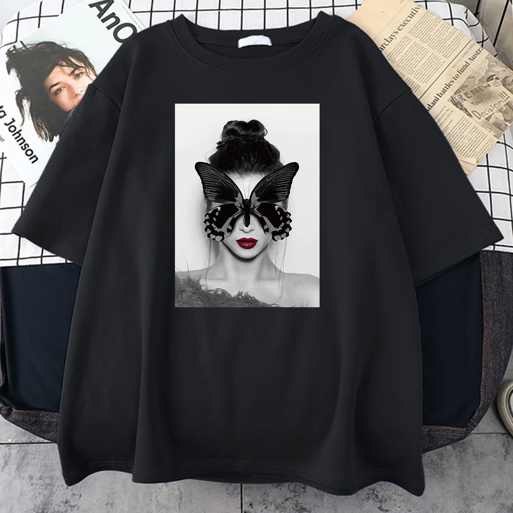 

Butterfly Women Street Prints Women Tshirt Summer Cool Crewneck T Shirt Simple O-Neck Streetwear Vintage Big Size Female Tshirts