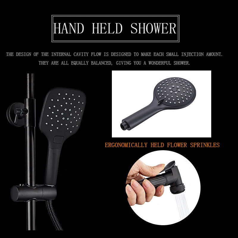 Набор для душа ванной черный матовый Интеллектуальный термостат с дождевой