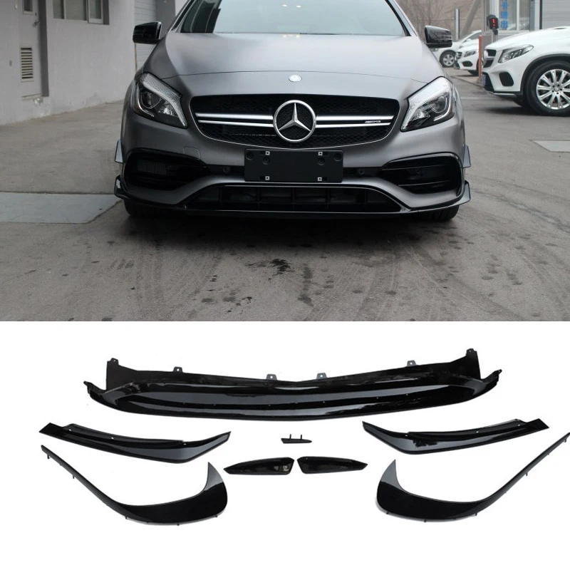 

For W176 Front Lip Spoiler Splitters Canards for Benz A Class A200 A250 A45 AMG 2016-2018 8PCS Molding Garnish Bumper Decoration