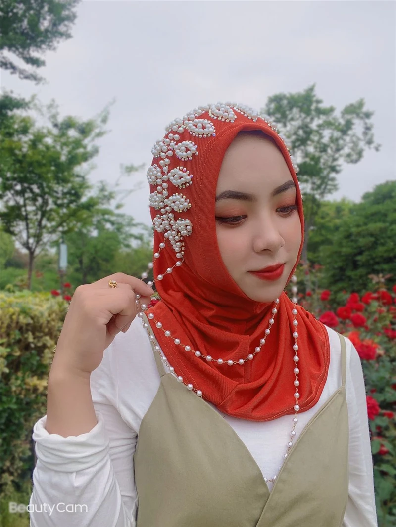 Цветочная шаль с бисером хиджаб тюрбан шляпа мусульманский шарф головной убор