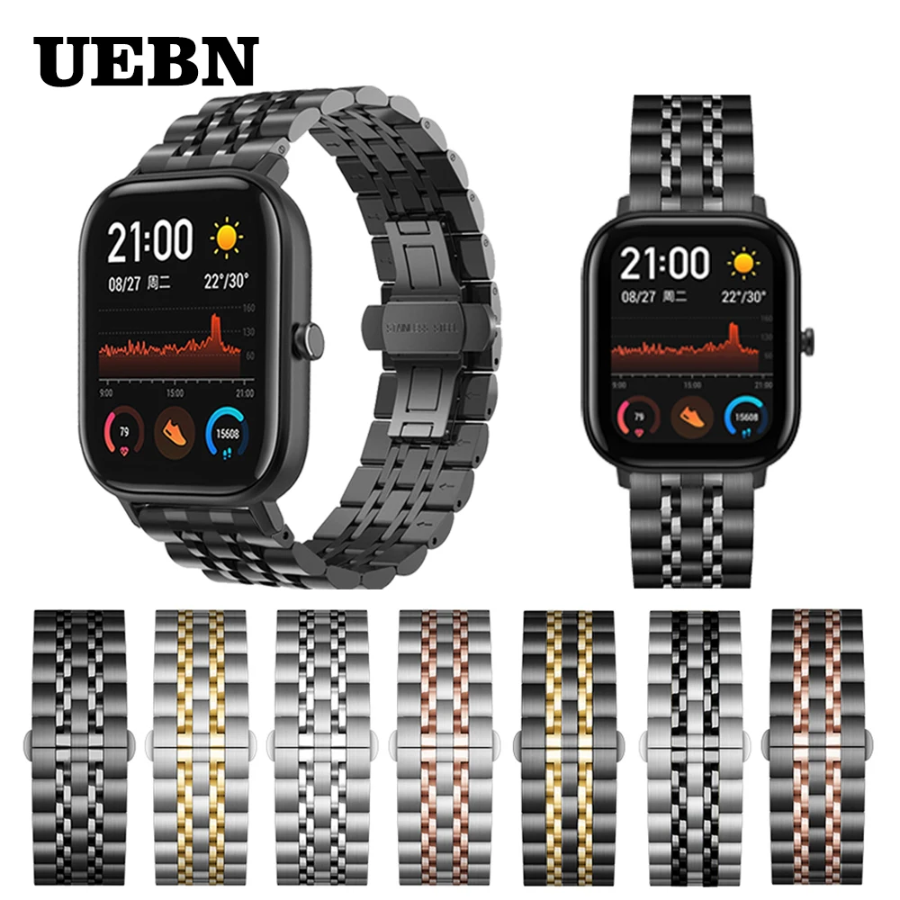 Ремешок UEBN из нержавеющей стали для Huami Amazfit GTS/GTR 42 мм 47 браслет с пряжкой бабочкой
